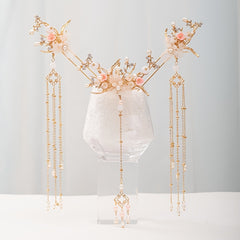 Faux Pearl Crystal Flower Tassels Hairpin Headband Wedding Bridal Jewelry