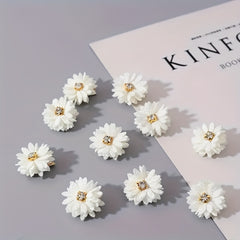 10pcs Chinese Bridal Fabric Flower Hair Clip Set with Rhinestone Center