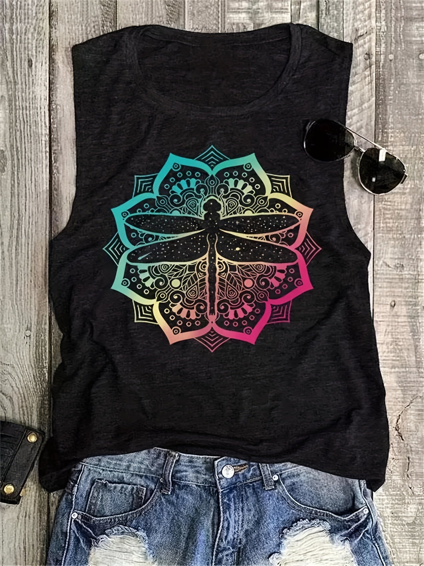 Floral Dragonfly Tank Top Sleeveless Summer Tank Top