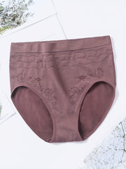 3 Pack Textured High Waisted Seamless Panties Set Plus Size Women's Underwear