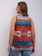 Geometric Print Boho Tank Top Round Neck Stretch Vest Top