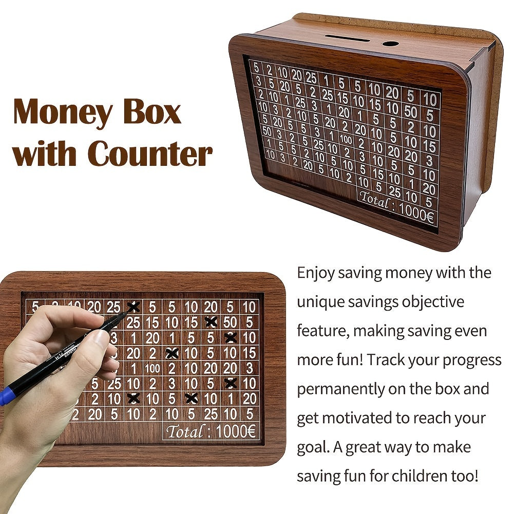 1pc Money Box With Counter Desktop Piggy Bank Gift Wooden Craft