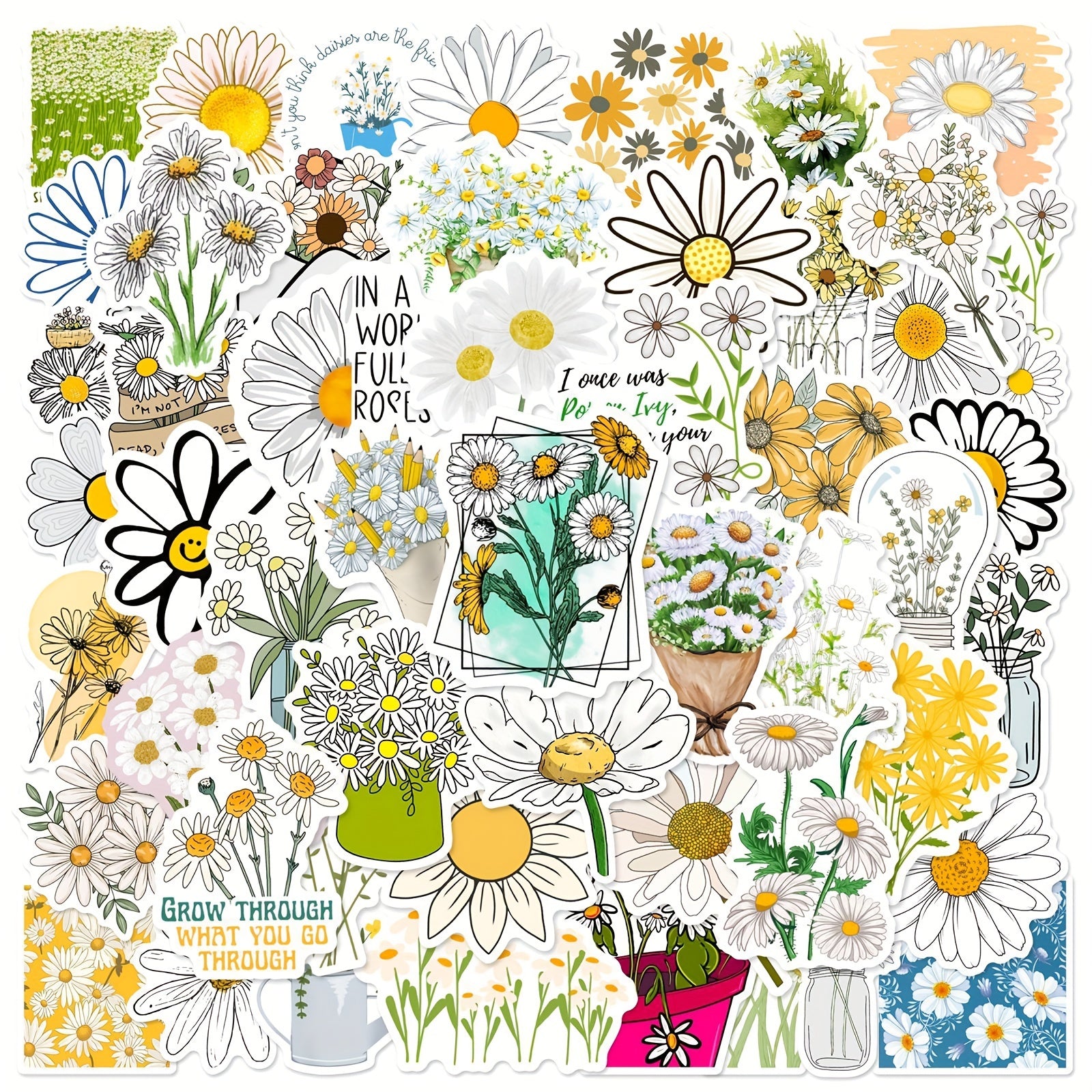 50Pcs Daisy Graffiti Stickers Waterproof DIY Creative Stickers