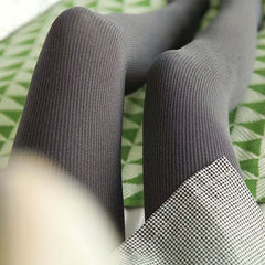 Opaque Ribbed Tights High Waist Pantyhose
