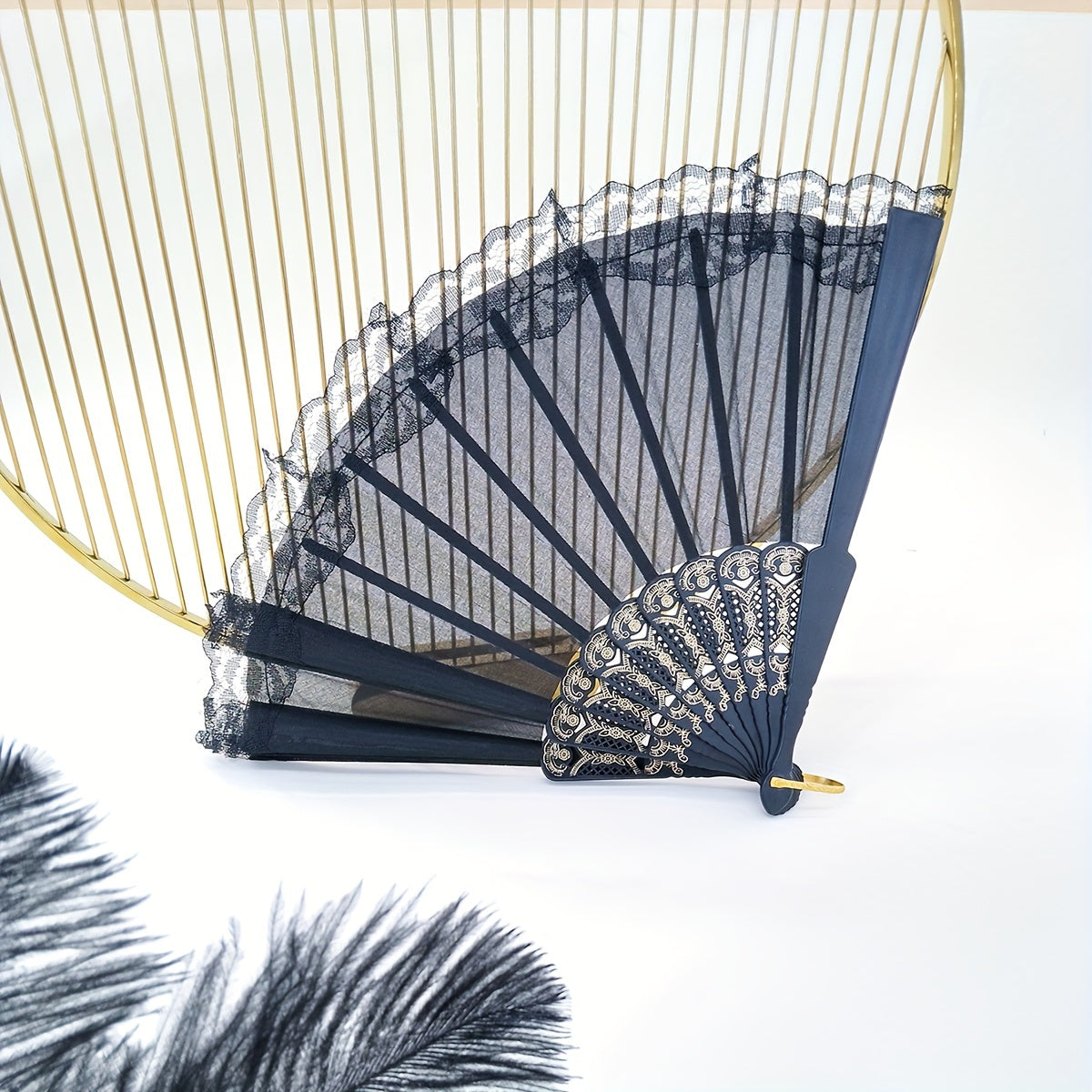 Lace Mesh Folding Fan Silky Fan For Dance Performance