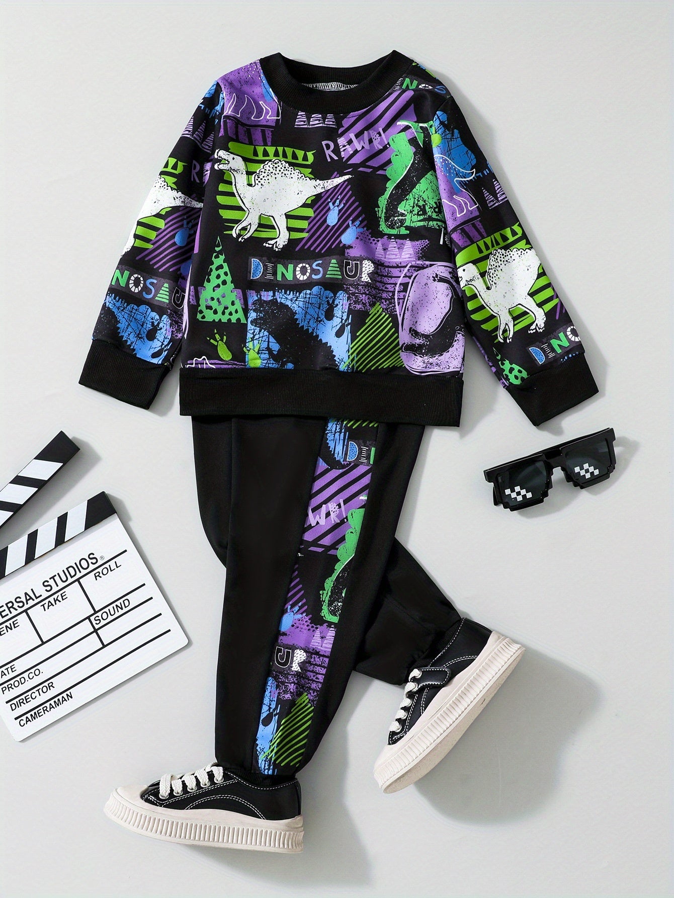 Boys Dino Print Sweatshirt & Sweatpants Set
