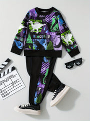 Boys Dino Print Sweatshirt & Sweatpants Set