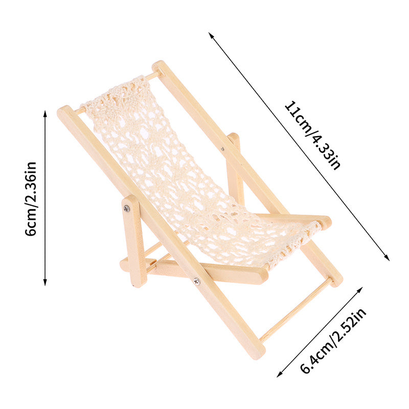 1pc Folding Lounge Chair Recycled Wood & Fabric for 1:12 1:6 Dollhouse Furniture