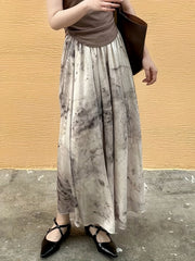 Tie Dye Pleated Maxi Skirt Elastic Waist Spring/Summer Womens Clothing
