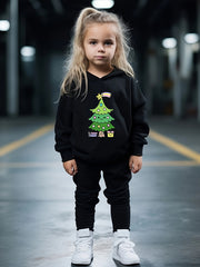 OERYUI Christmas Tree Print Outfits Girls Hoodies Jogger Pants Set For Sports