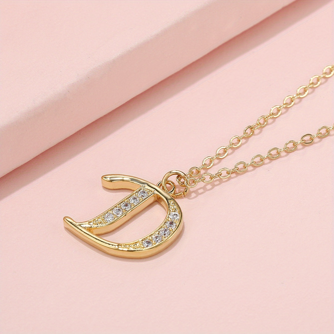 Golden Copper Rhinestone Alphabet Pendant Necklace
