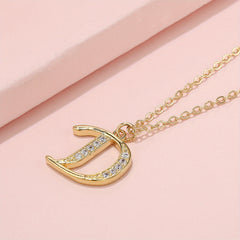 Golden Copper Rhinestone Alphabet Pendant Necklace