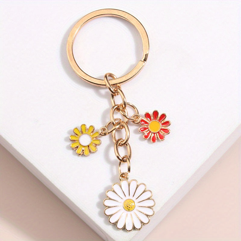 Cartoon Daisy Flower Keychain Key Ring Bag Charm Accessory Girls Gift