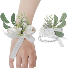 Faux Pearl Wedding Wrist Corsage for Bride and Bridesmaids