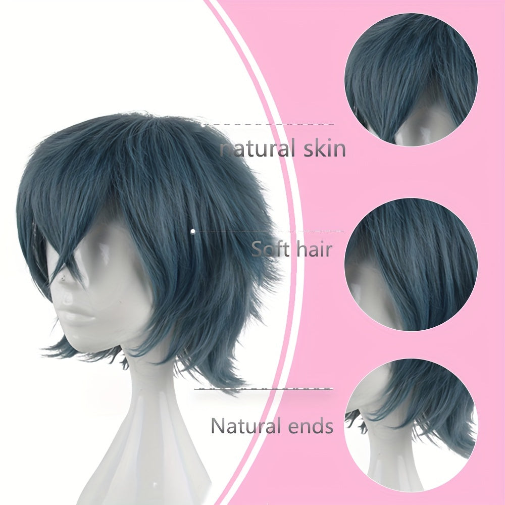 Men's 14 Inch Cyan Gray Anime Dress Up Wig