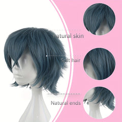 Men's 14 Inch Cyan Gray Anime Dress Up Wig