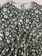 Floral Print Short Sleeve Round Neck Pleated Dress With Pockets