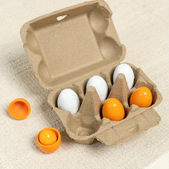 6pcs Wooden Egg Toys Set for Children Play Kitchen Pretend Food