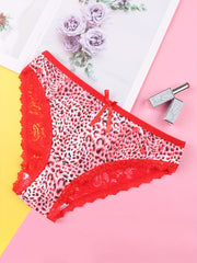 6pcs Leopard Bow Tie Lace Trim Intimates Panties