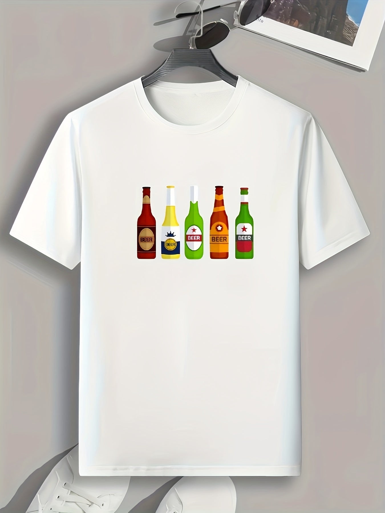 Beer Print Men's Comfy T-shirt for Outdoor Summer