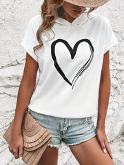 Heart Print Short Sleeve Hoodie Casual Hoodies Sweatshirt