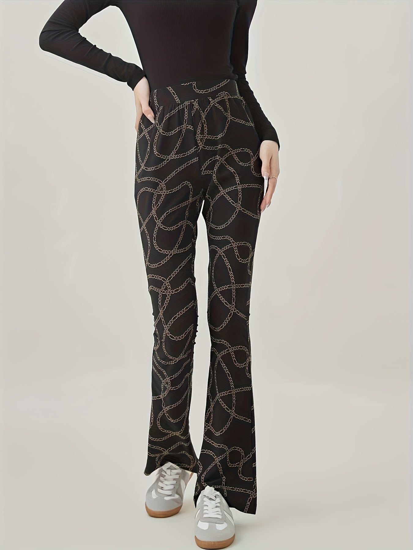 Plaid Print High Rise Fitness Flared Leg Trousers