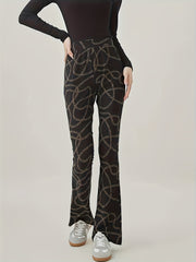 Plaid Print High Rise Fitness Flared Leg Trousers