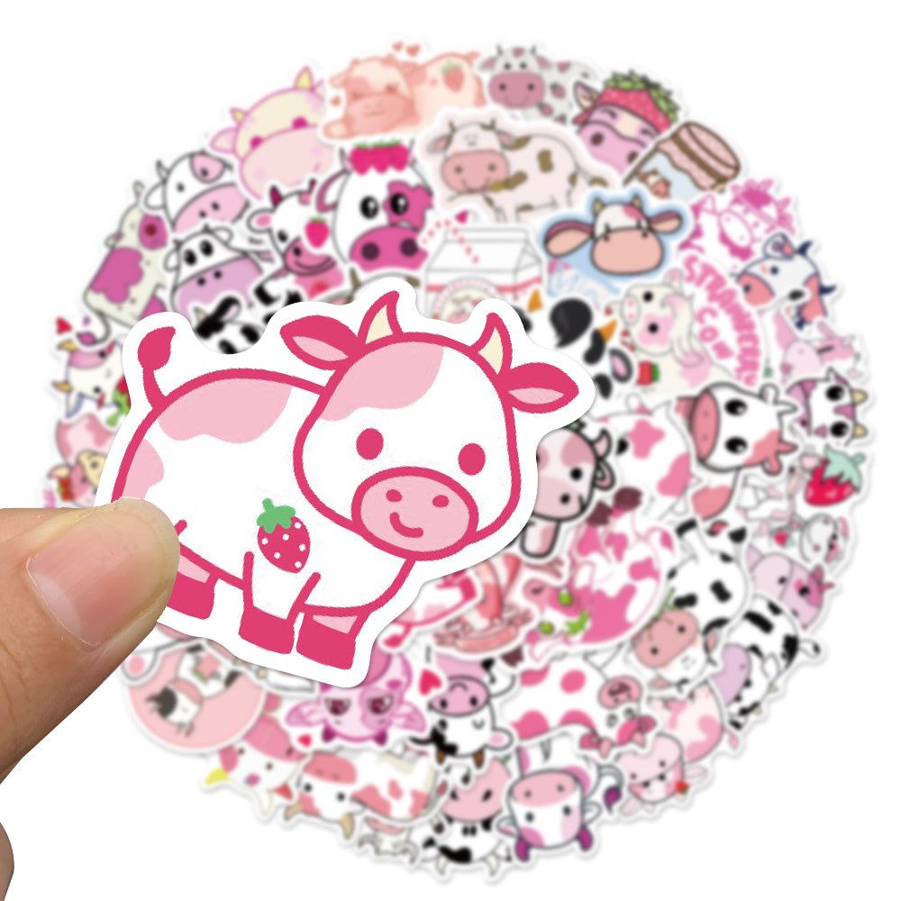 Pink Cartoon Cow Doodle Sticker 50 100pcs