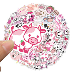 Pink Cartoon Cow Doodle Sticker 50 100pcs