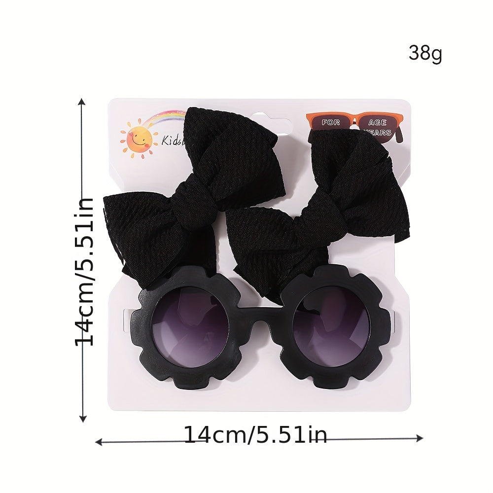 3 Piece Baby Girl Outfit Set with Bowknot Hair Clips and Sunglasses