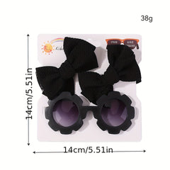 3 Piece Baby Girl Outfit Set with Bowknot Hair Clips and Sunglasses