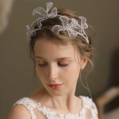Double Layer Headband With Lace Butterfly Bridal Wedding Hair Accessories