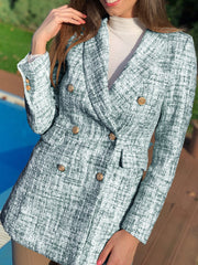 Tweed Double Breasted Blazer Collared Top for Women