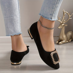 Women's Pointed Toe Ballet Flats Soft Sole Shoes Square Metal Decor