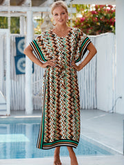 Chevron V Strips Belt Cover Up Kaftan