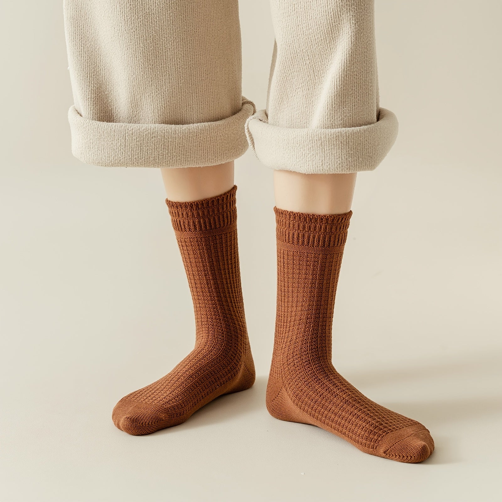 Double Needle Texture Mid Tube Socks Women's Stockings