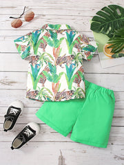 Boys Trees And Animals Shirt & Shorts Set for Summer Beach Vacation
