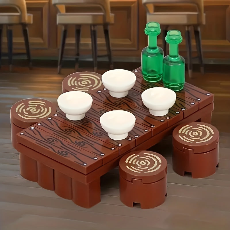 Wooden Bar Set with Stackable Building Toy