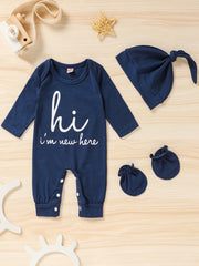 Newborn Infant Letter Romper Set Long Sleeve Jumpsuit & Hat & Gloves