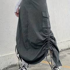 Y2K Cargo Skirt Side Drawstring Flap Pockets Spring Summer Women's Clothing