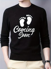Baby Footprint Coming Soon Print Knitted Sweater Men's Warm Mid