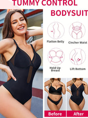 Mesh Stitching Bodysuit Tummy Control Butt Lifting Shapewear