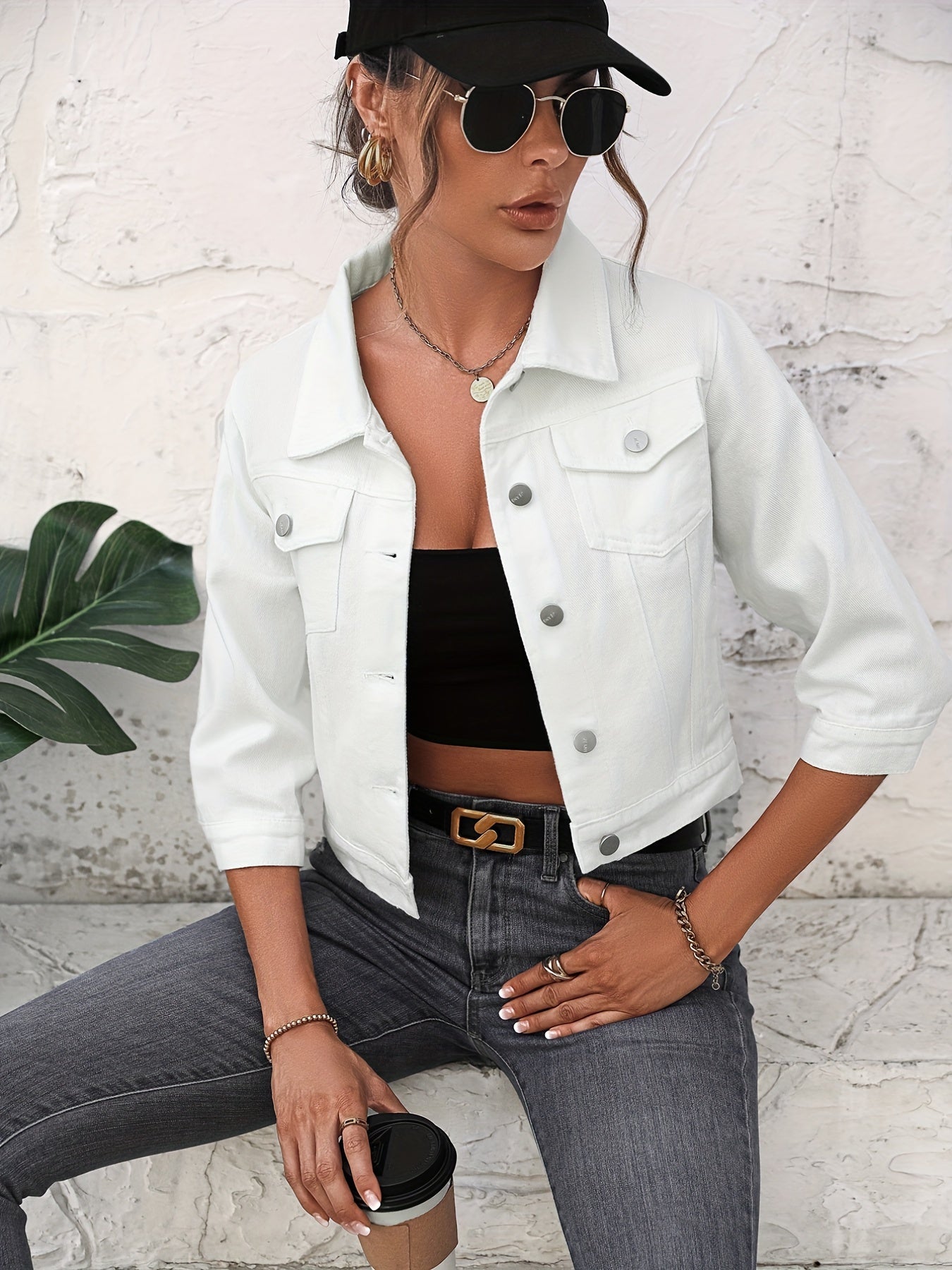 Flap Pockets Denim Jackets Single Breasted Button Non Stretch Lapel Denim Coats