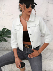 Flap Pockets Denim Jackets Single Breasted Button Non Stretch Lapel Denim Coats