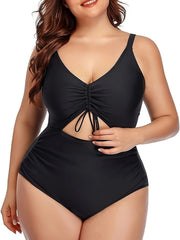 Swimsuit Women's Solid V Neck Lace One Piece Bathing Suit