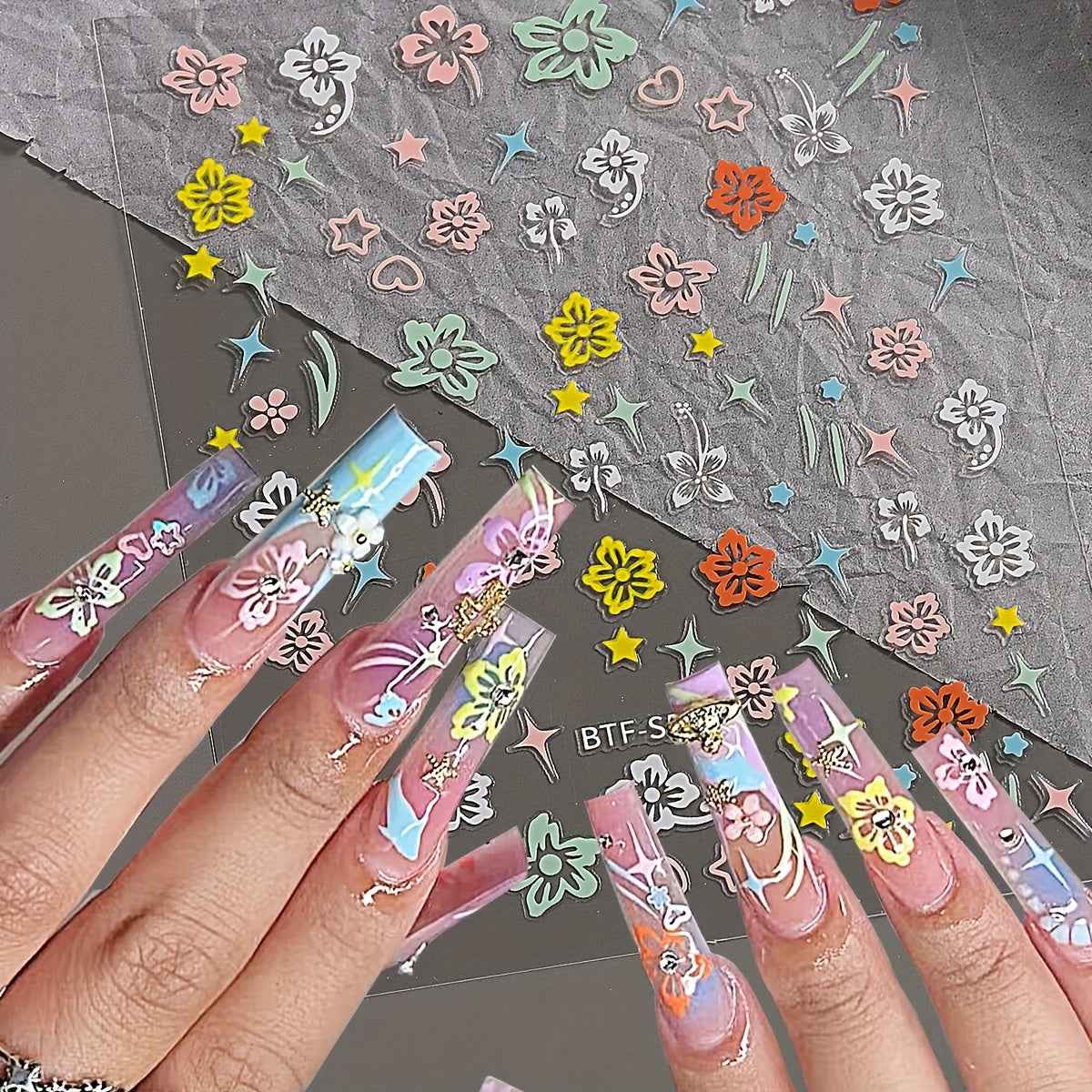 Flower Butterfly Nail Art Stickers Self Adhesive Decals DIY Nail Salons Supplies