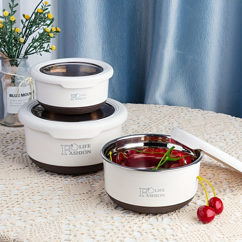 3pcs Stainless Steel Lunch Boxes Portable Sealed Fresh keeping Bowl