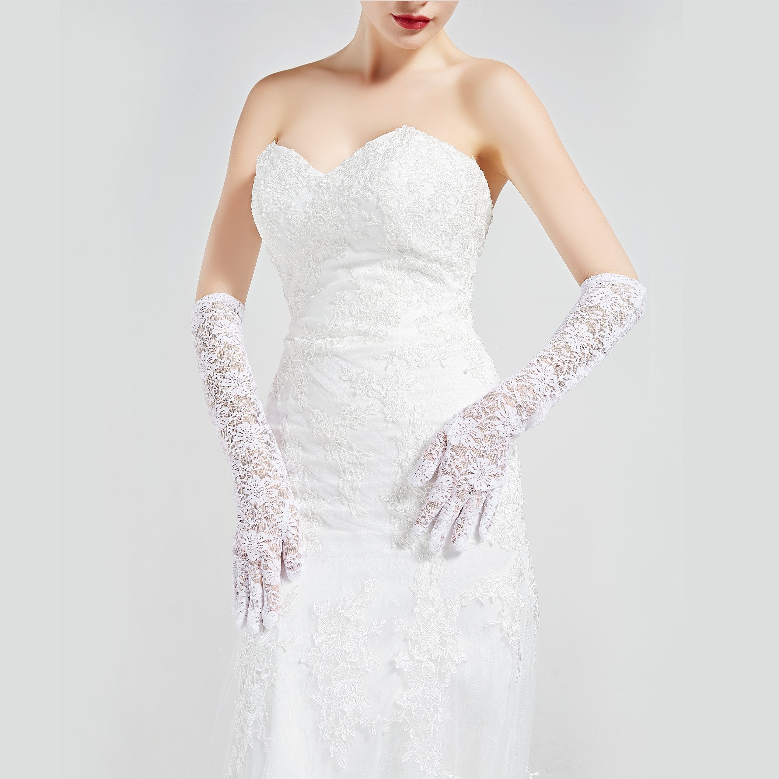 Long Lace Floral Gloves for Party Wedding Bridal
