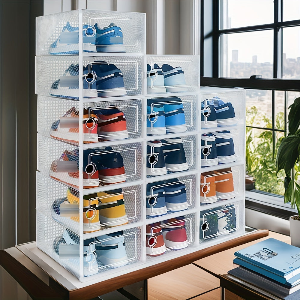 12pcs Transparent Shoe Box Organizers, Foldable Dustproof Storage Box