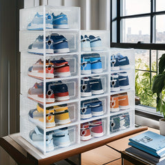 12pcs Transparent Shoe Box Organizers, Foldable Dustproof Storage Box